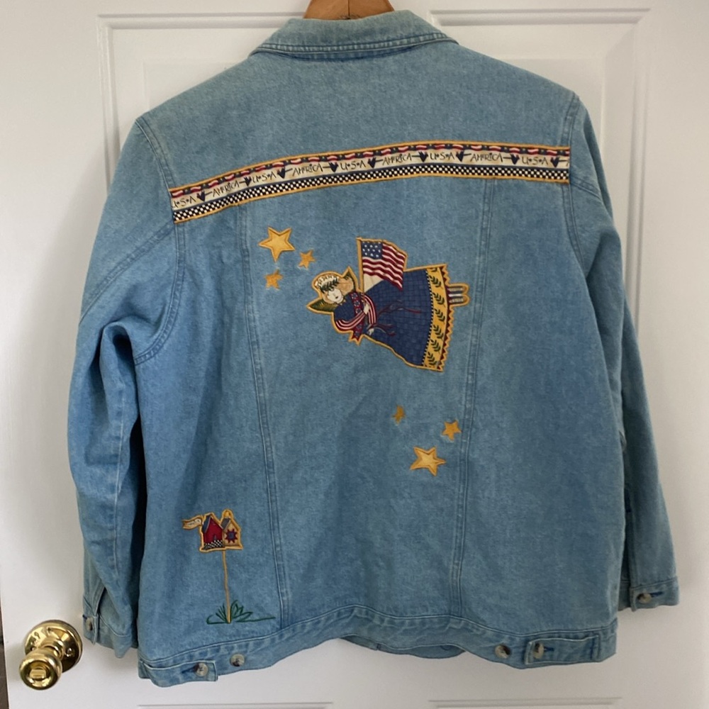 Quacker Factory Patriotic USA Denim Jean Jacket. Size XL - Picture 7 of 12